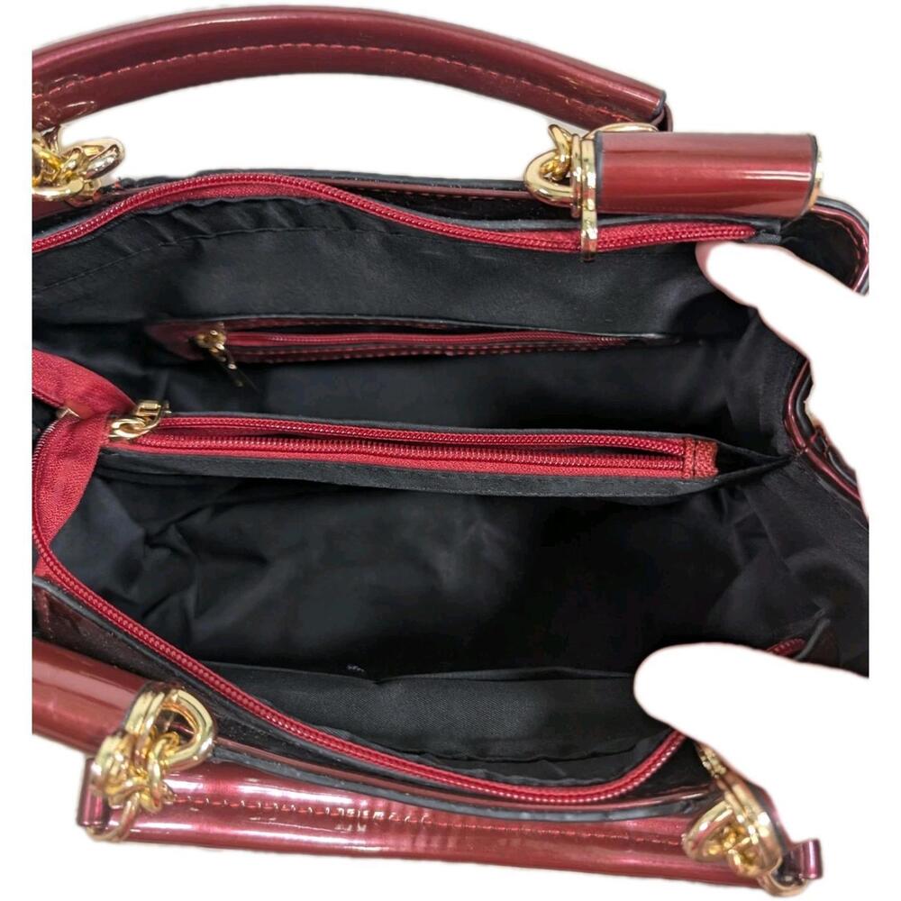 Women Patent Leather Fashion Maroon top handles/with Crossbody Strap(2) - Picture 6 of 9